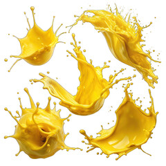 Fototapeta premium Yellow paint splattering in the air on transparent background