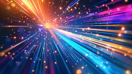Fototapeta premium Dynamic Depth Abstract Perspective, Radiant Lines and Particles Displaying Concept of Speed and Energy