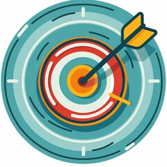 Target Icon with Arrow from Above, Flat Design, Circular Composition, Bullseye Concept