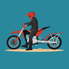 Rider on motorcycle for mountain hill. Rocket Dirt Bike Race. Vector. Sport motorbike for extreme jump and race. © sivvector
