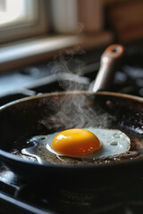 Broken egg in a frying pan