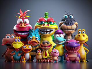 Obraz premium cartoon characters posing for a group photo