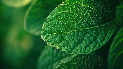 A macro shot of fresh green tree leaves