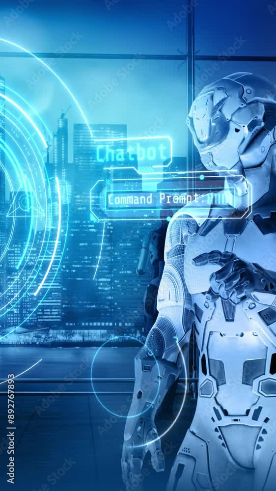 Poster abstract infographic about chatbot operation. 3d render