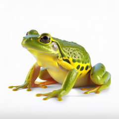 Fototapeta premium grenouille, vert , jaune, amphibien, animal, isolé, rainette, nature, blanc, faune, crapaud, grenouille, macro, rouge, yeux, joli, petit, jouet, gros plan, coloré, feuille, tropical
