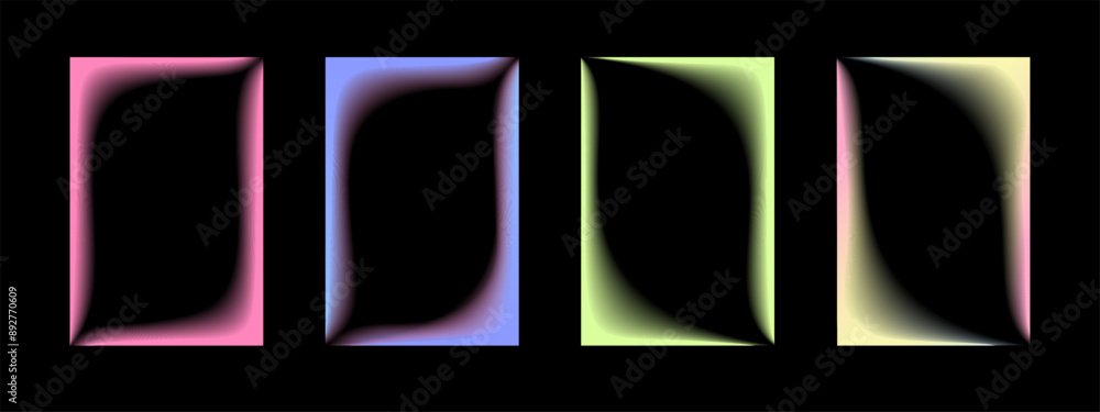 Poster collection of transparent rectangular gradient frames with wavy inner borders. set of retro frames w