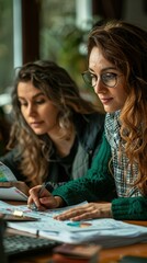 Businesswomen Working Together on Financial Documents.