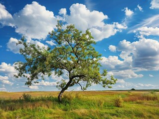 Fototapeta premium Ukrainian Beauty: A Wild Pear Tree's Magnificent Presence in the Landscape