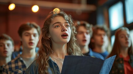 Fototapeta premium Young Woman Singing in Choir.