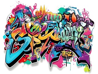 Stylish Streetwear Graffiti Artwork Suitable for Sticker Design on White Background