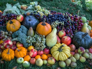 Harvest Bounty: A Vibrant Display of Nature's Finest on the Grass