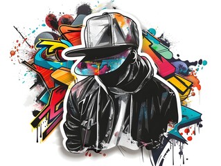 Stylish Streetwear Graffiti Design for Sticker or Shirt Graphics on White Background