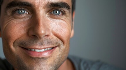 Fototapeta premium Close-up Portrait of Smiling Man with Striking Blue Eyes