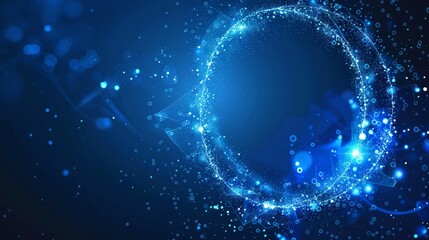 Obraz premium Abstract blue background frame with geometric shapes in a vector illustration Circular ornament pattern consisting of dots particles molecules and fragments Designed for technology
