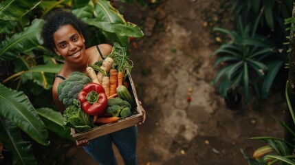 African-American Woman Enjoying Organic Harvest in Garden