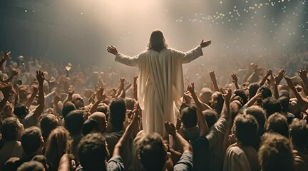 Inspirational Leader Addressing Enthusiastic Crowd at Event