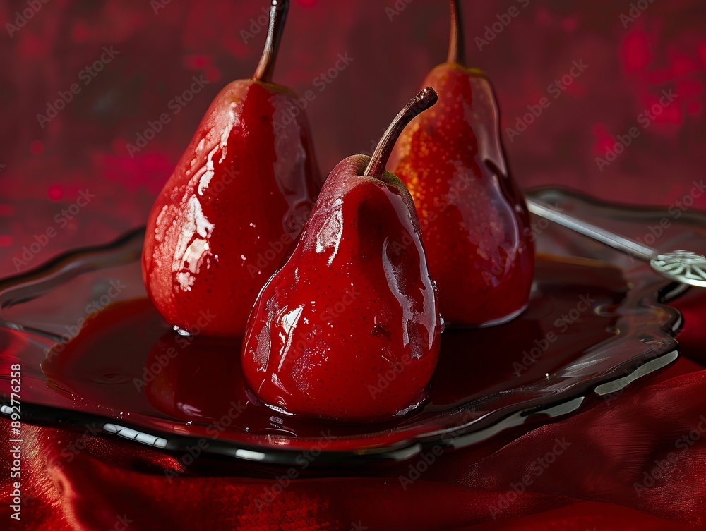 Poster Mulled Red Wine Poached Pears: A Visual Feast in Rich Burgundy