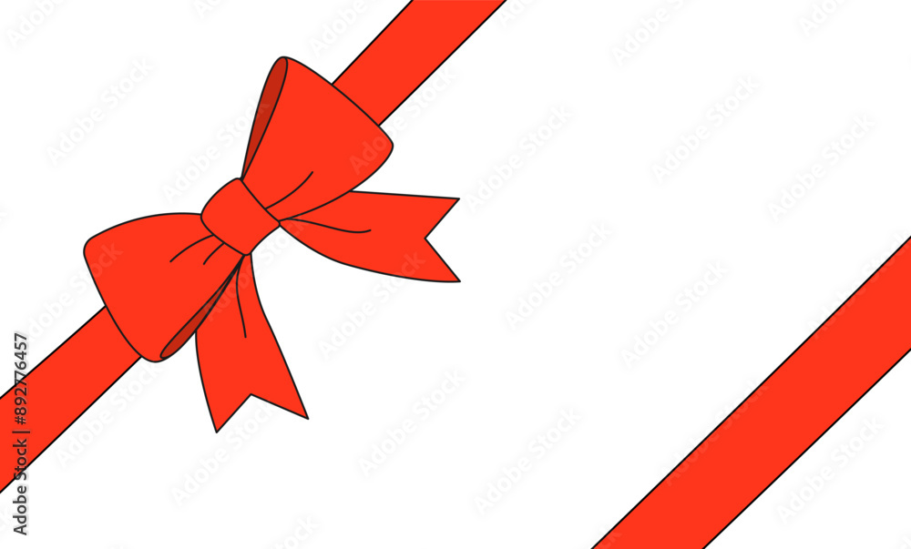 Wall mural red simple flat decorative holiday ribbon bows for gift cards on a transparent background in doodle 