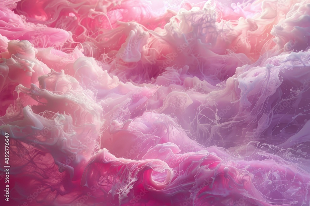 Poster abstract, dreamy blend of pink and white hues creating a soft backdrop with a fluid texture