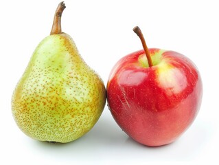 Harmony in Contrast: An Apple and a Pear in a White Backdrop