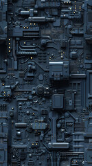 Seamless tileable greebles Sci-Fi raised 3d background, top view.