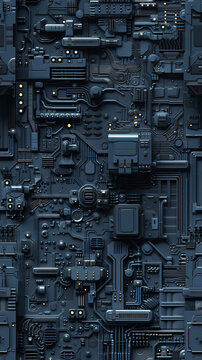 Seamless tileable greebles Sci-Fi raised 3d background, top view.