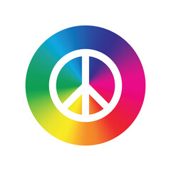 classic peace symbol in rainbow circle transparent background