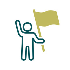 Man standing and holding in hands flag vector icon