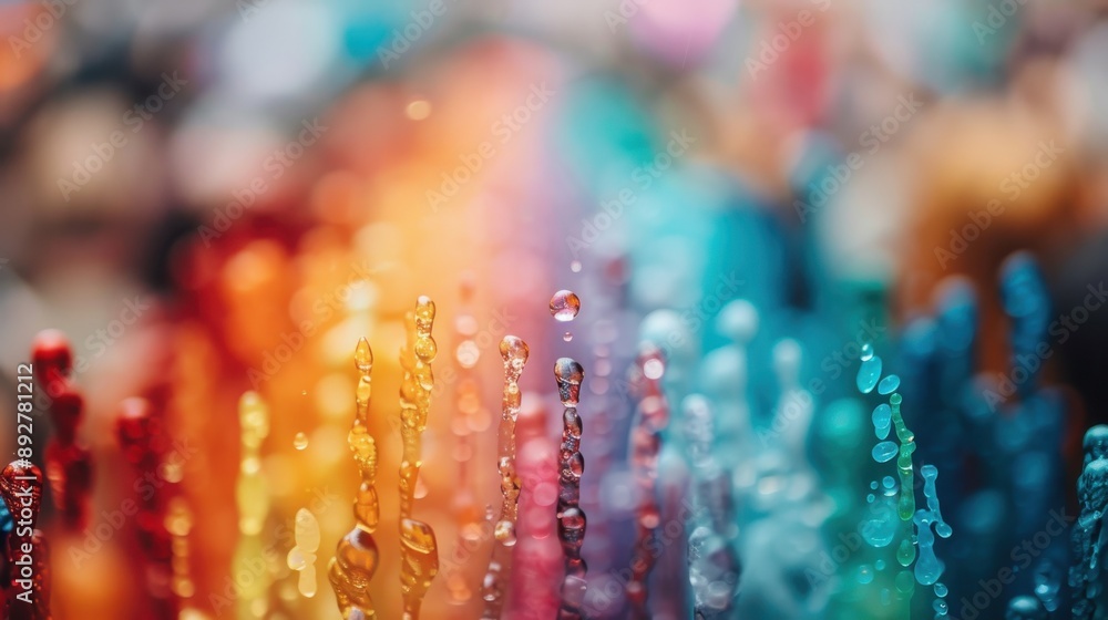 Poster an abstract artistic image showcasing a blend of vibrant, multi-colored paints or liquids, seemingly