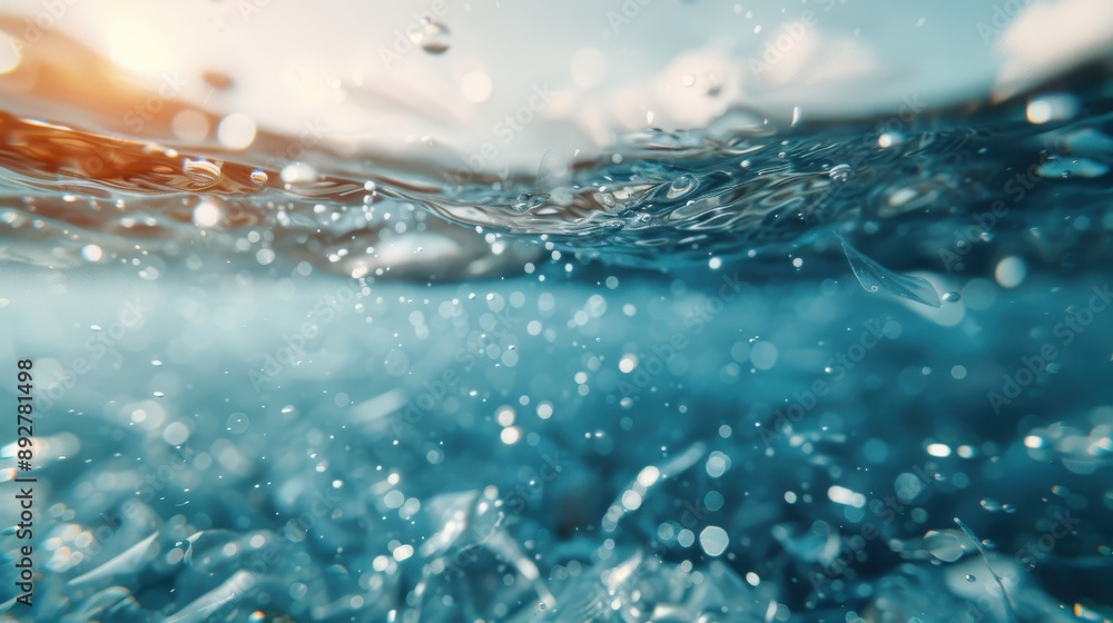 Aufkleber this image captures a close-up view of water with bubbles and sunlight streaming in from above, crea