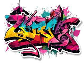 Stylish Streetwear Graffiti Abstract for Sticker Design on White Background