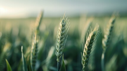 A serene image capturing the close-up of wheat stalks swaying gently in a sunlit field, highlighting nature&rsquo;s beauty, agriculture, and the serenity of farmland life.