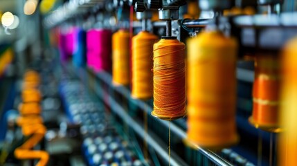 Closeup of a textile machine operating in a factory