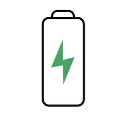 Line drawing of battery charging. Lightning symbol and electricity type sign in simple linear style. Editable stroke, eco style