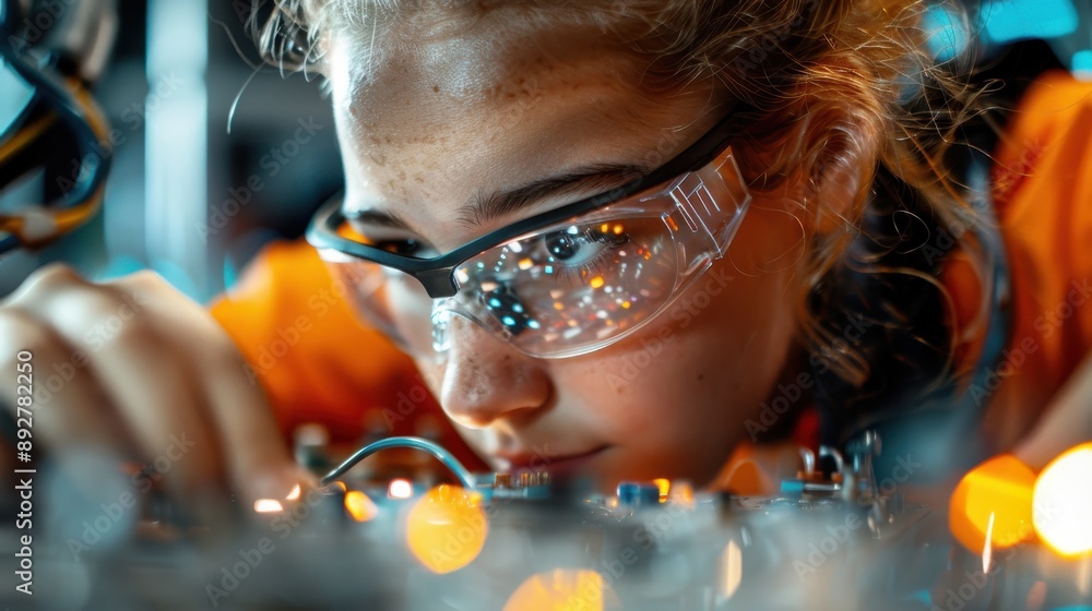 Poster a dedicated individual concentrating deeply on an intricate technical project, demonstrating focus a
