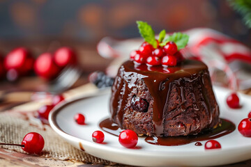 christmas chocolate pudding plum pudding, selective focus