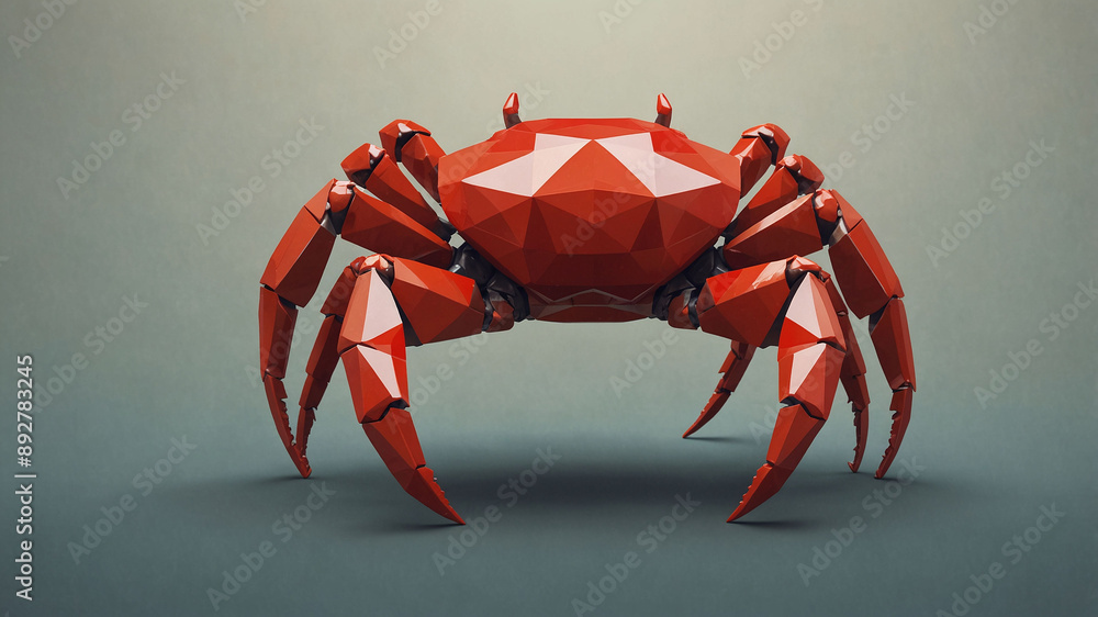Aufkleber geometric red crab sculpture with angular shapes on a muted background