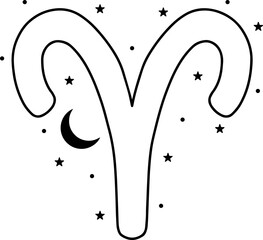Aries zodiac sign, with stars and moon