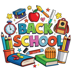 Back to School Illustration with Supplies.