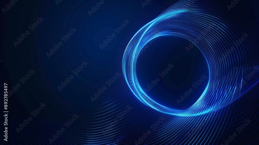 Poster geometric stripe line art design featuring abstract glowing circle lines on a dark blue background m