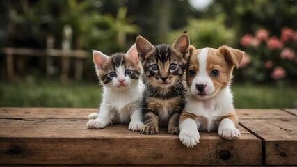 Obraz premium Trio mit Charme: Katze und Hunde auf Abenteuersuche