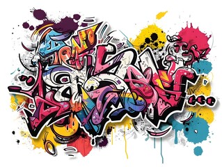 Colorful Stylish Streetwear Graffiti Art for Shirt Design on White Background