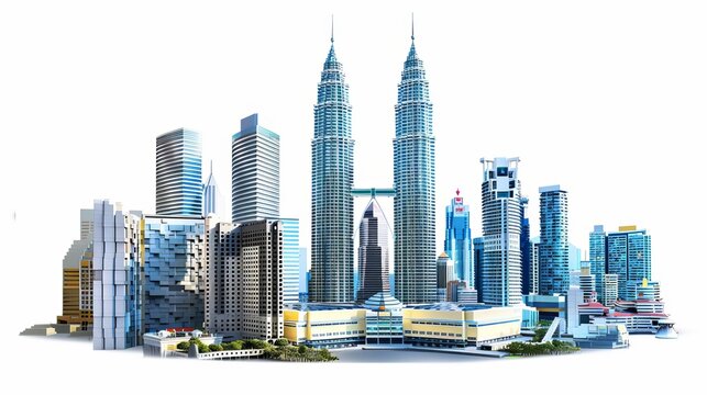 Kuala Lumpur skyscrapers Malaysia depicted against a white background
