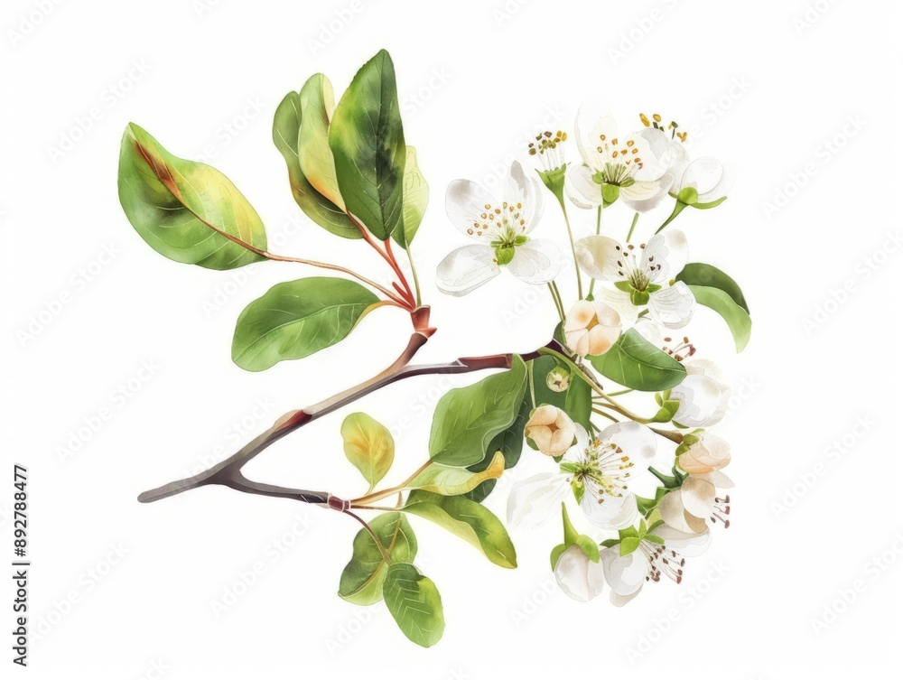 Wall mural Pristine Pear Blossom: Captivating Beauty on a White Canvas