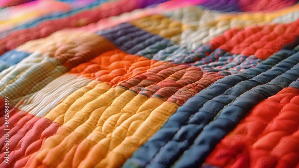 Poster a closeup of a handquilted section of a larger quilt with each individual stitch adding to the overa