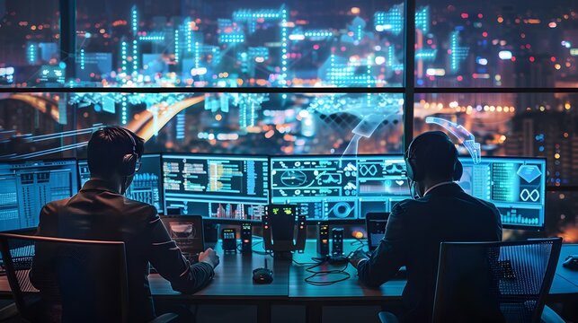 Cityscape with Futuristic Technology Control Dashboard