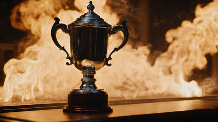 Silver Trophy award competition with smoke in the dark Generative AI