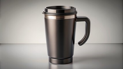 Black and Silver Travel Mug Mockup on a White Background, 3D Rendering, mockup, travel mug, coffee cup