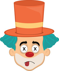 vector illustration face character clown cartoon, with crosses eyes in concept of dead character