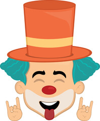 vector illustration face character clown cartoon, making the classic heavy metal gesture with hands and sticking out tongue